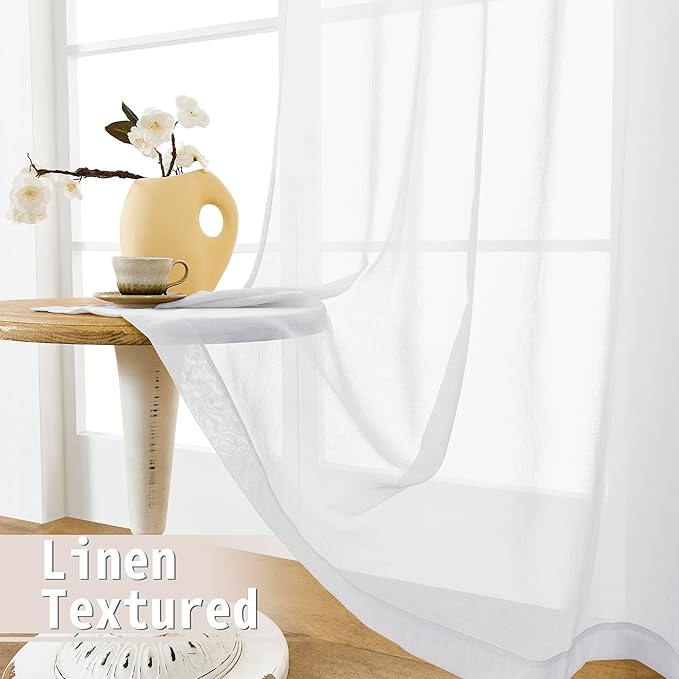 Tollpiz Sheer Door Curtains Closet Linen Textured Curtains Sheer Doorway Light - Image 4