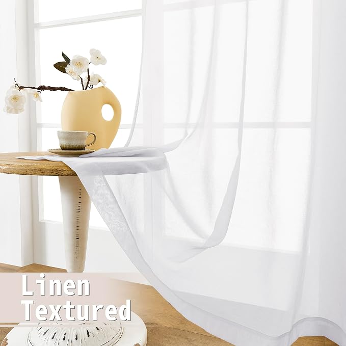 Tollpiz Short Sheer Door Curtain Closet Linen Textured Curtain Sheers Doorway - Image 4