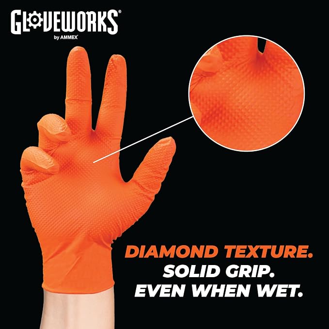 GLOVEWORKS Heavy-Duty Nitrile Gloves, Disposable, Latex Free, 8 Mil, Diamond - Image 4