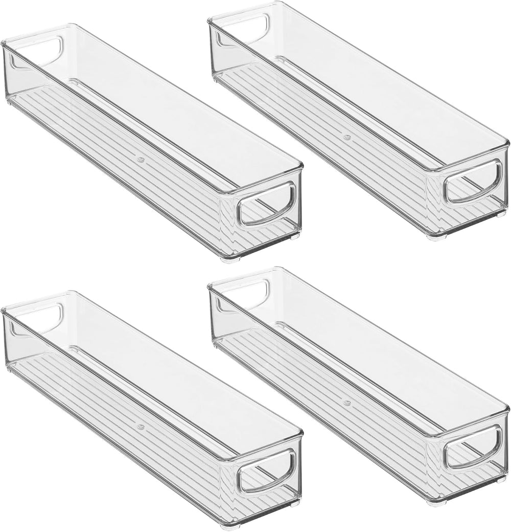 iDesign Slim Clear Plastic Storage Bin, Extra Long Narrow, 4-Pack