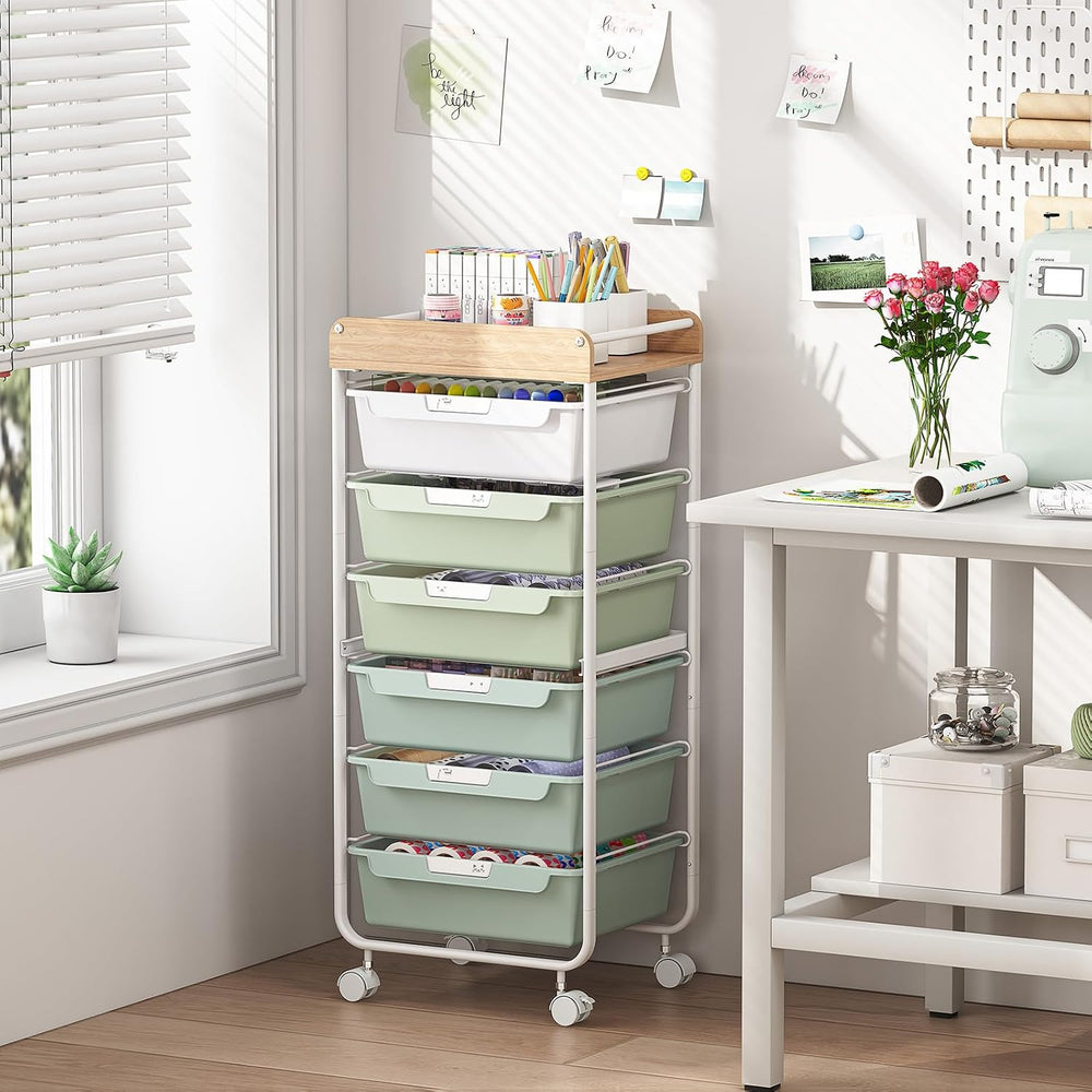 APEXCHASER Rolling Craft Storage Cart with 6 Drawers, Art Cart,Green