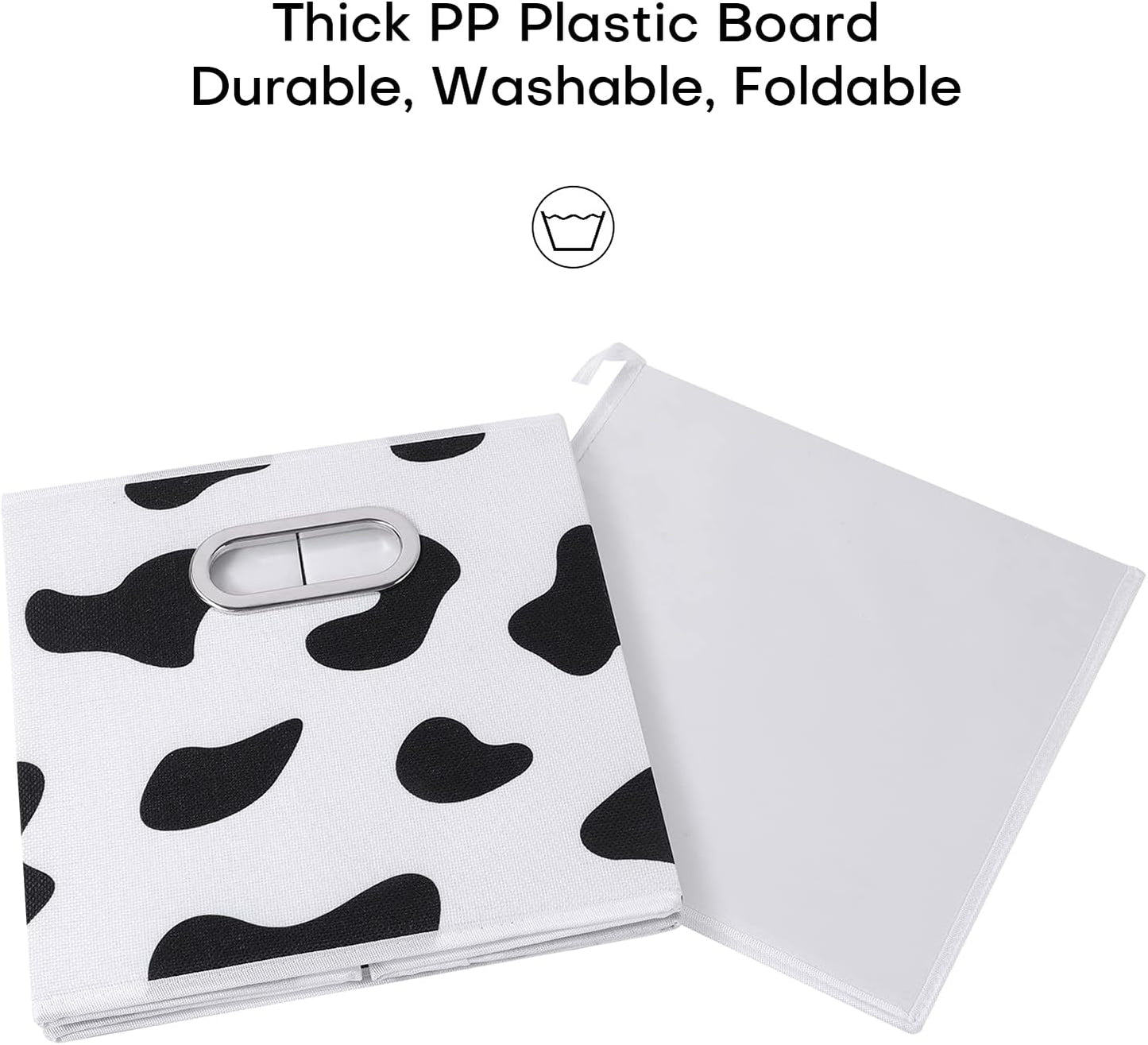 ANMINY Cow Print Cube Storage Bins with Handles, Washable, Collapsible | Cotton Linen Fabric, PP Plastic Board, Animal Print Decor, Storage Basket for Closet Shelf, 11 x 11 x 11 Inch, 8PCS
