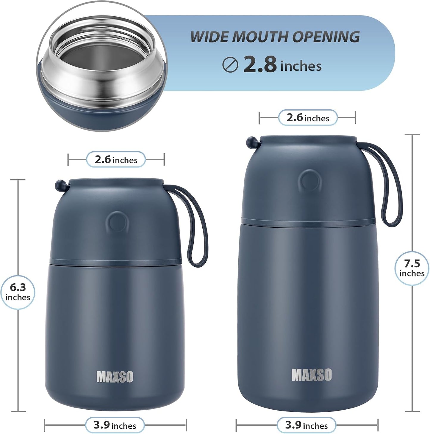 MAXSO 2 Pack Soup Thermo for Hot & Cold Food for Kids Adults, Vacuum Insulated Food Jar Thermal Lunch Containers, Travel Food Flask with Spoon (24 oz,17 oz) (Dusty Blue)