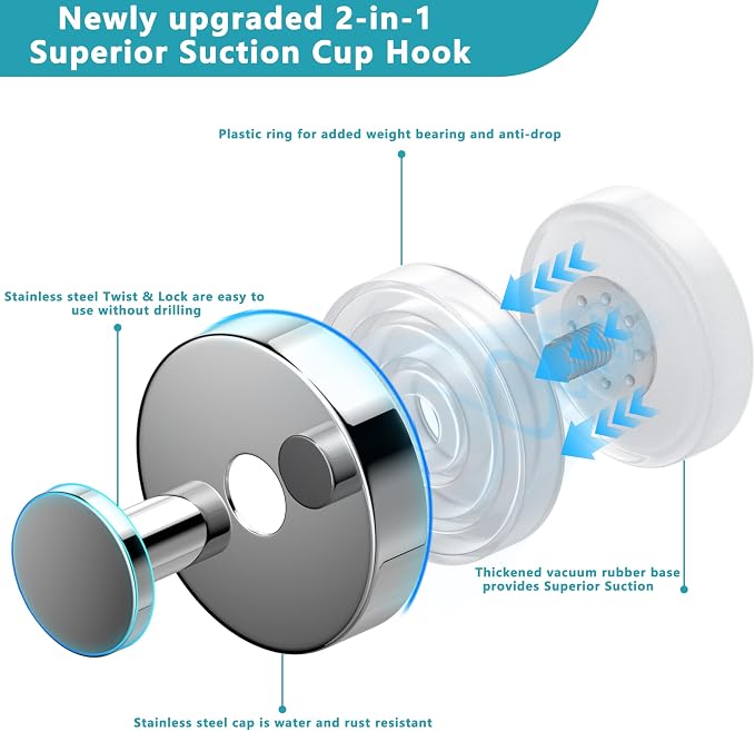 Suction Cup Hooks for Shower, Removable No Drill Towel Hooks, Upgraded 15 lbs - Image 5