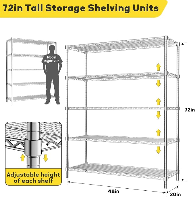 Storage Shelves, 5-Tier Adjustable Metal Industrial Utility Shelf Rack - Image 3