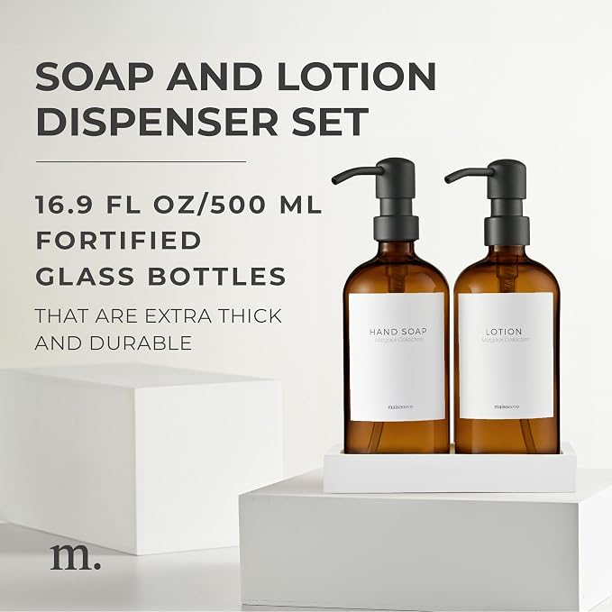 MaisoNovo Soap Dispenser 3-Piece Set | 16.9oz Amber Bottles - Image 2