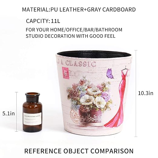 PU Leather Small Trash Can Wastebasket, Round Garbage Container Basket - Image 7