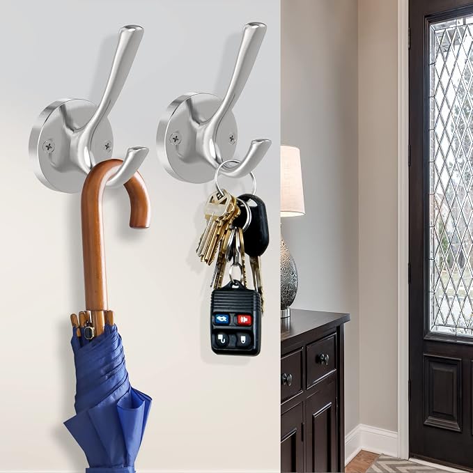 Brushed Nickel Wall Hooks Towel Hooks, 2 Pack Coat Robe Hook Heavy Duty - Image 2