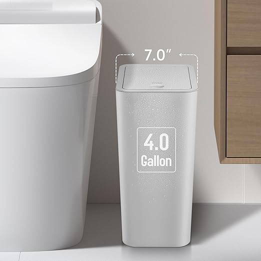 TIPGO Bathroom Trash Can with Lid, 4 Gallon / 15 Liter Small Garbage Can - Image 2