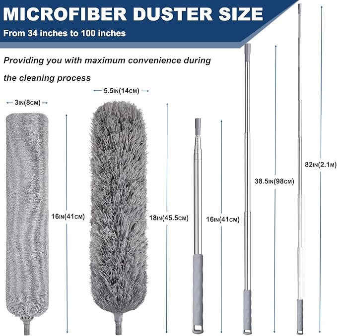 100 Inch Retractable Gap Dust Cleaner Cleaning Tools & Microfiber Feather - Image 2