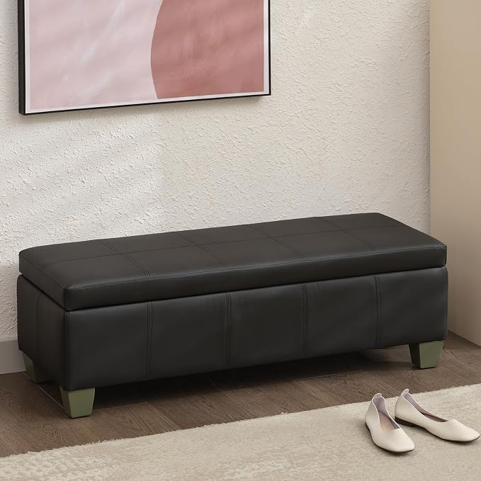 51 Inch Black Faux Leather Ottoman - Image 7