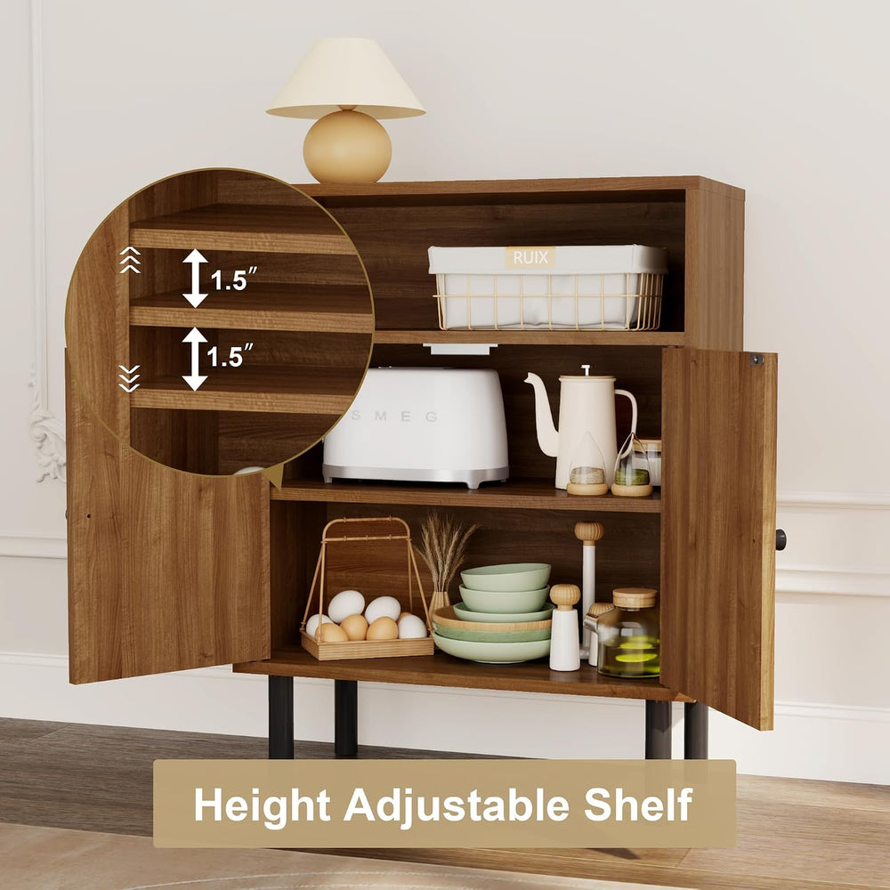 Rattan Storage Cabinet, Boho Accent Cabinet with Double Doors