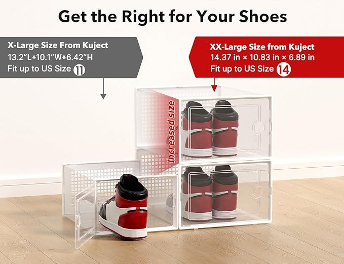 Kuject XX-Large Shoe Storage Boxes Organizers Clear Plastic Stackable 12 Pack - Image 2