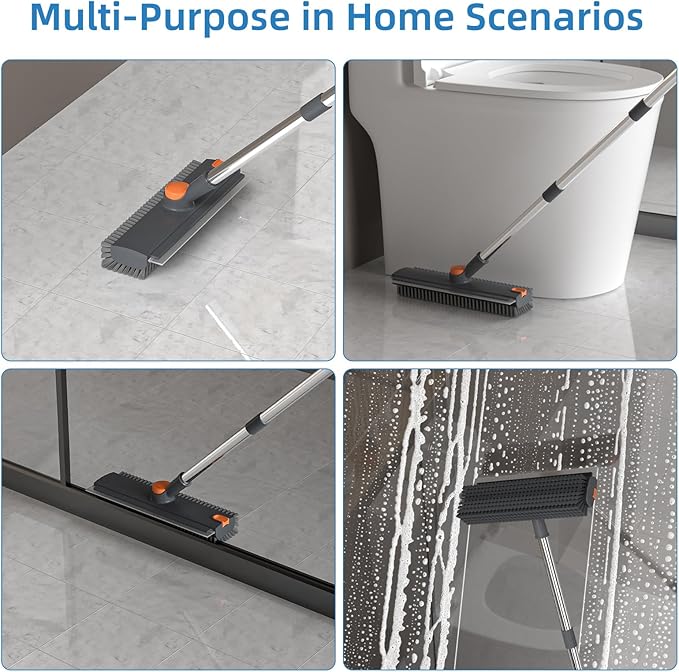 Scrub Brush with Long Handle, Floor Scrub Brush Squeegee Broom - Image 5
