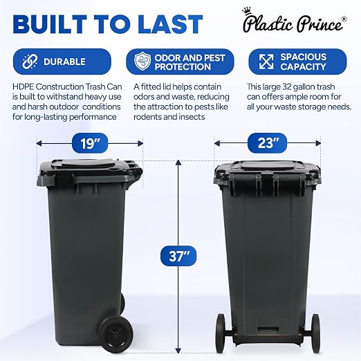 32 Gallon Trash Can with Wheels Outdoor Trash Can with Lid and Wheels Lockable - Image 6