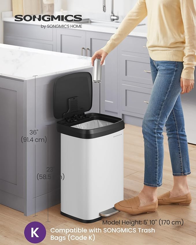 SONGMICS Kitchen Trash Can, 13 Gallon Stainless Steel Garbage Can, - Image 2