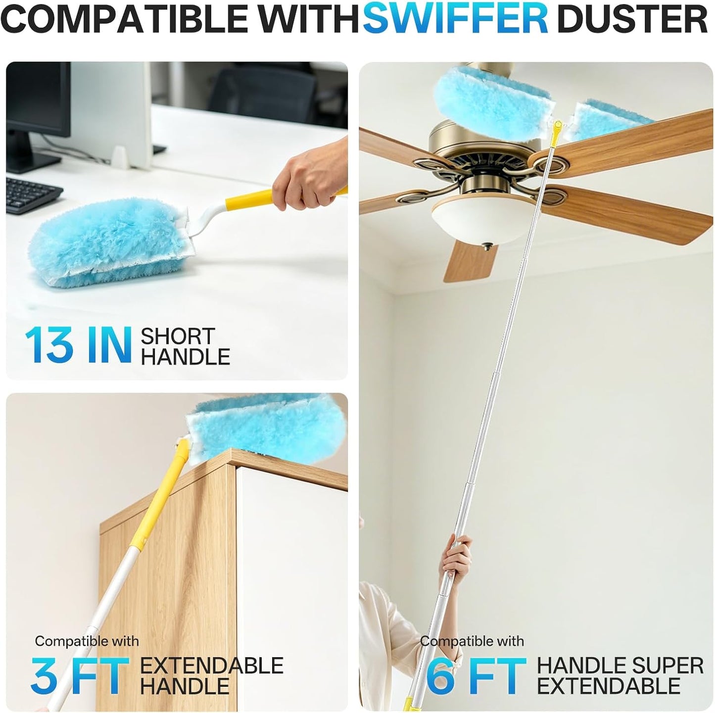 40 Count Duster Refills, Compatible with Swiffer Static Dust Removal Brush Disposable Replacement Head, Double-Sided 360° Duster Refills with 1 Handle, 5X Microfibers, Furniture, Blinds, Ceiling Fans