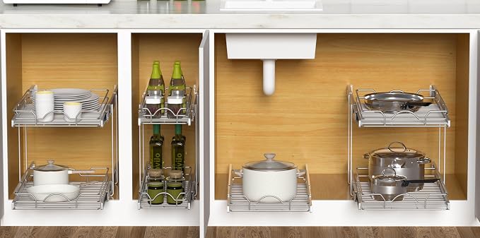 OCG 2 Tier Pull Out Cabinet Organizer, Pull Out Drawers - Image 8