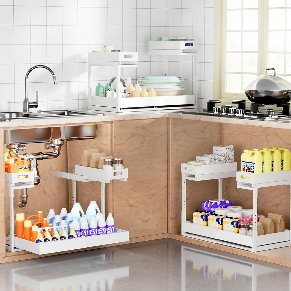 Upgrade 1 Pack Expandable Under Sink Organizer: 2-Tier Pull Out Cabinet with ...