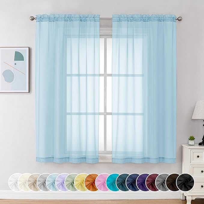 Chyhomenyc Light Blue Sheer Curtains 63 Inch Length 2 Panels, Light Filtering by Chyhomenyc