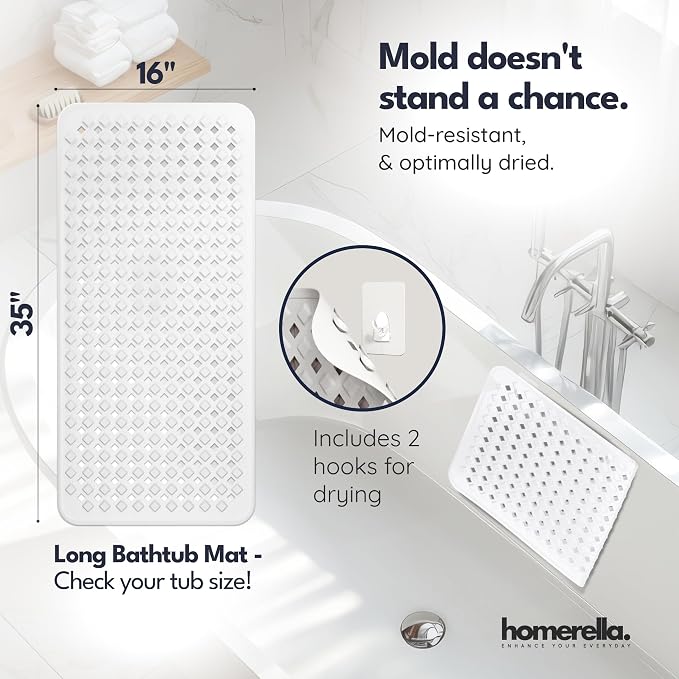 homerella® Bathtub Mat Non Slip 35x16, Incl. Hooks - Image 3