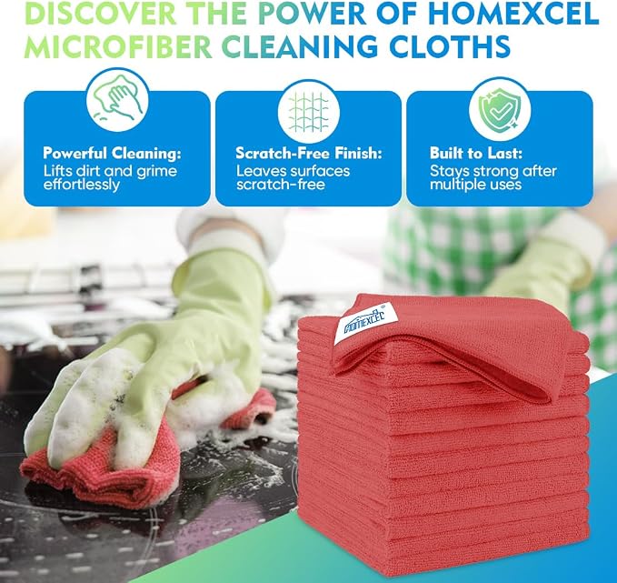 HOMEXCEL Red Microfiber Cleaning Cloth 12 Pack, 12.5 x 12.5 inch Microfiber - Image 2