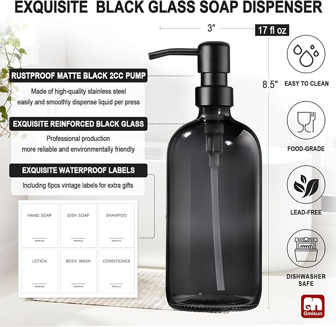 GMISUN Black Soap Dispenser, 2 Pack Hand Soap Dispensers - Image 3