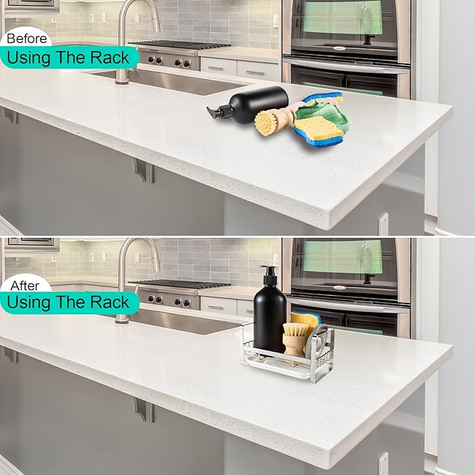 TEZZ Sponge Holder for Kitchen Sink, Stainless Steel Kitchen Storage Sink Caddy - Image 6