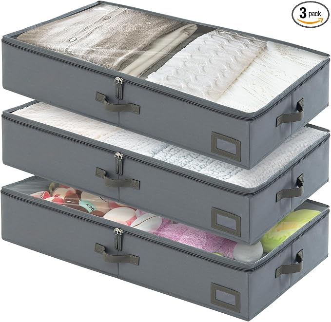 6-Inch Under Bed Storage Containers | Sturdy Sidewalls | Clear Cover & Label by PLUMGEAN
