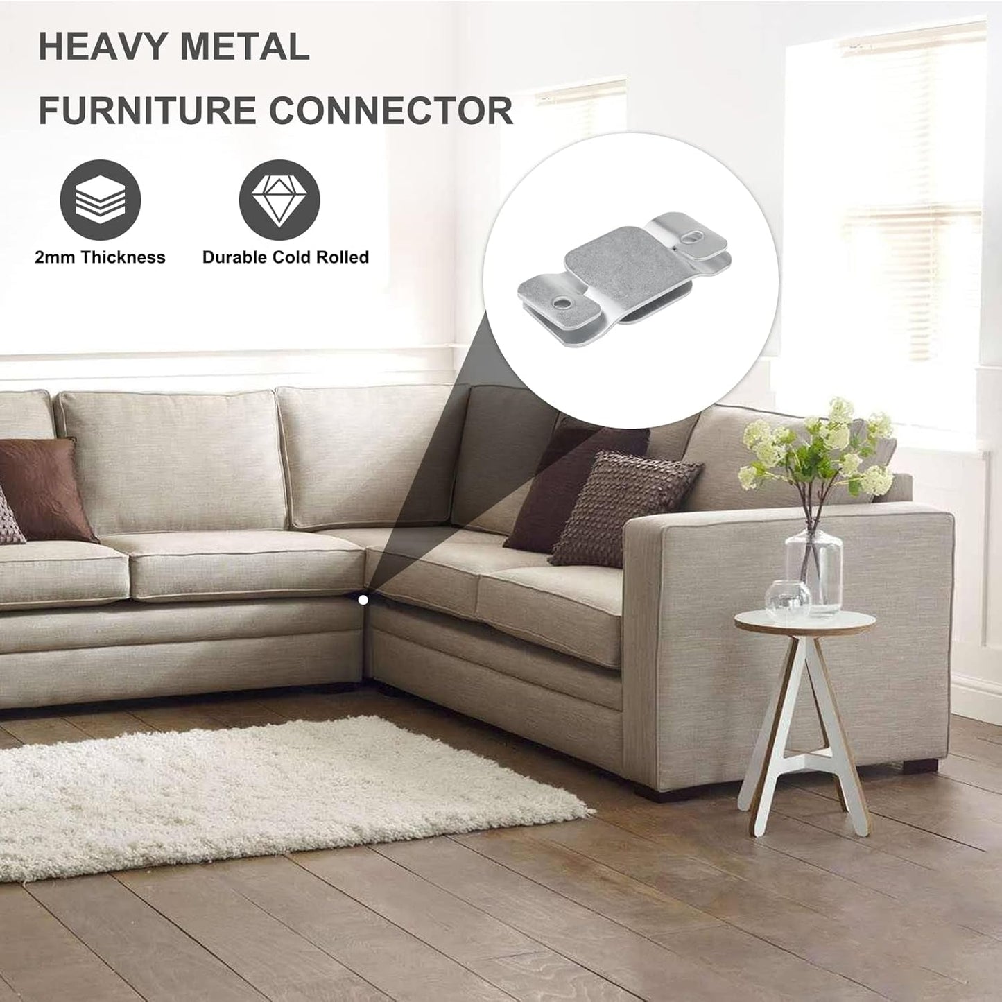 DEEPDREAM 4 Pcs Sectional Couch Connectors Metal Couch Clips Sofa Connector Interlocking Furniture Connector with 10 Pcs Screws