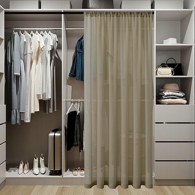 Tollpiz Sheer Door Curtains Closet Linen Textured Curtain Sheers Doorway Light - Image 3