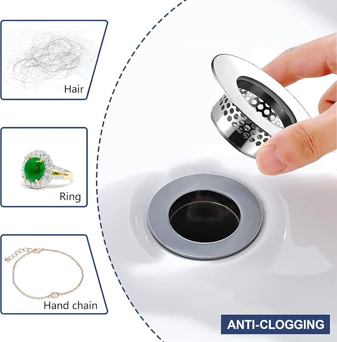 Bathroom Sink Strainer, Bathtub Drain Cover Lavatory Sink Drain Strainer Hair - Image 4