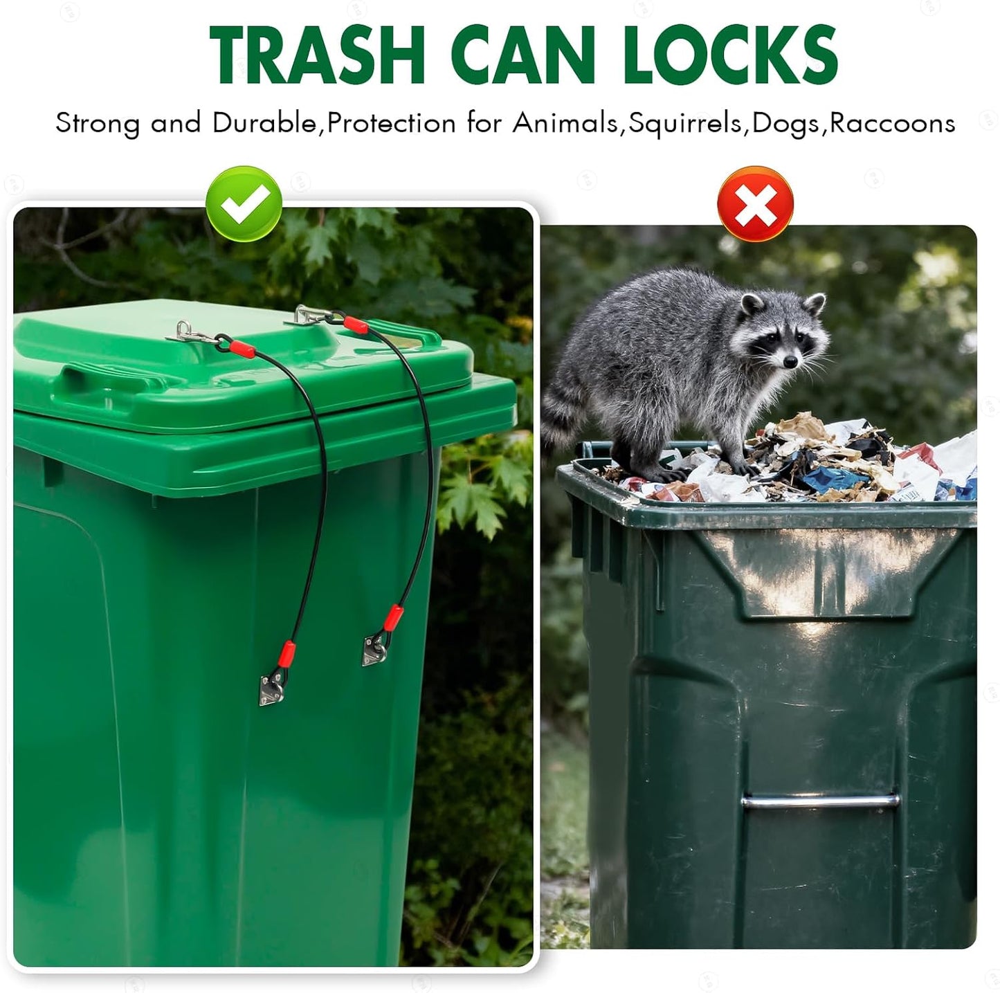Trash Can Locks、 Garbage Can Lid Locks for Animals, Bear Raccoon Squirrel Dog Proof Trash Can Lock, Weather-Resistant Universal Trash Bin Lock for Outdoor Trash Cans with Stainless Steel Hasps, 4 Pack