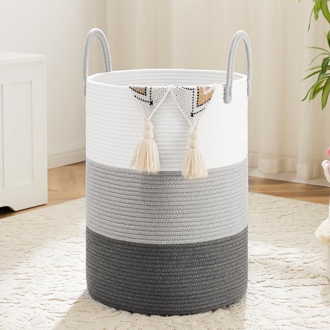 Laundry Basket, Woven Cotton Rope Laundry Hamper, 60L by Artfeel