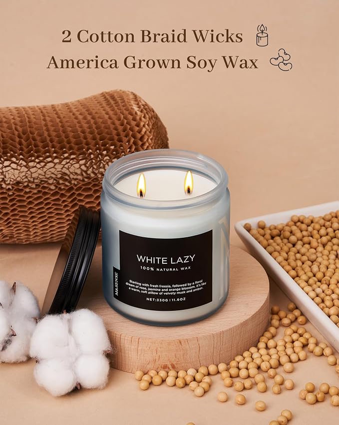 M&SENSE Jasmine & Clean Cotton Spring Scented Candle, 11.6oz Aromatherapy Gifts - Image 3