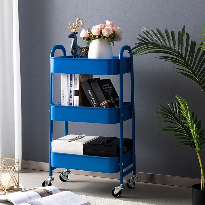 AGTEK Makeup Cart, Movable Rolling Organizer Cart, 3 Tier Metal Utility Cart - Image 4