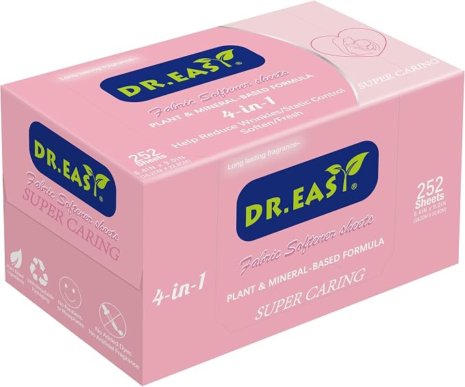 DR.EASY Dryer Sheets Plant Based Formula 252 Ct Super Caring, Softener sheets by DREASY