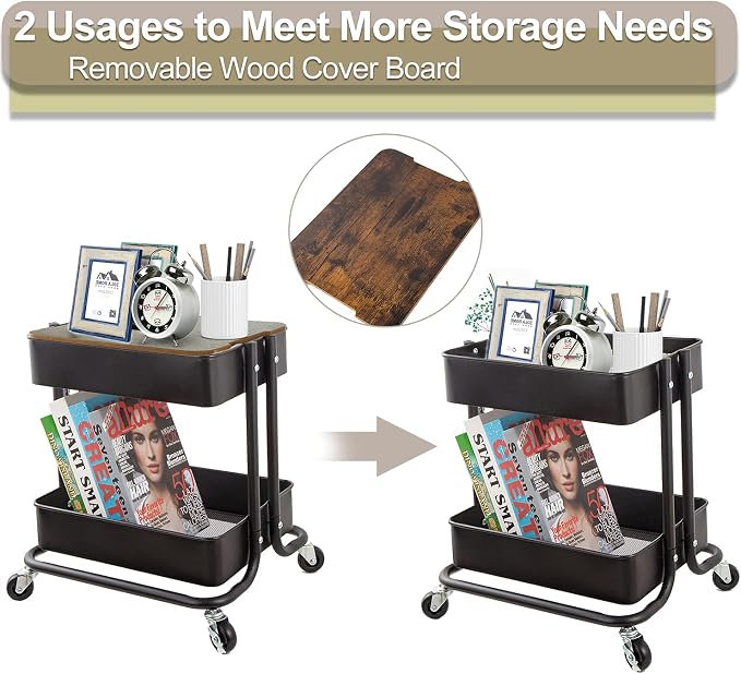 Melody House 2-Tier Metal Utility Rolling Cart Storage Organizer - Image 3