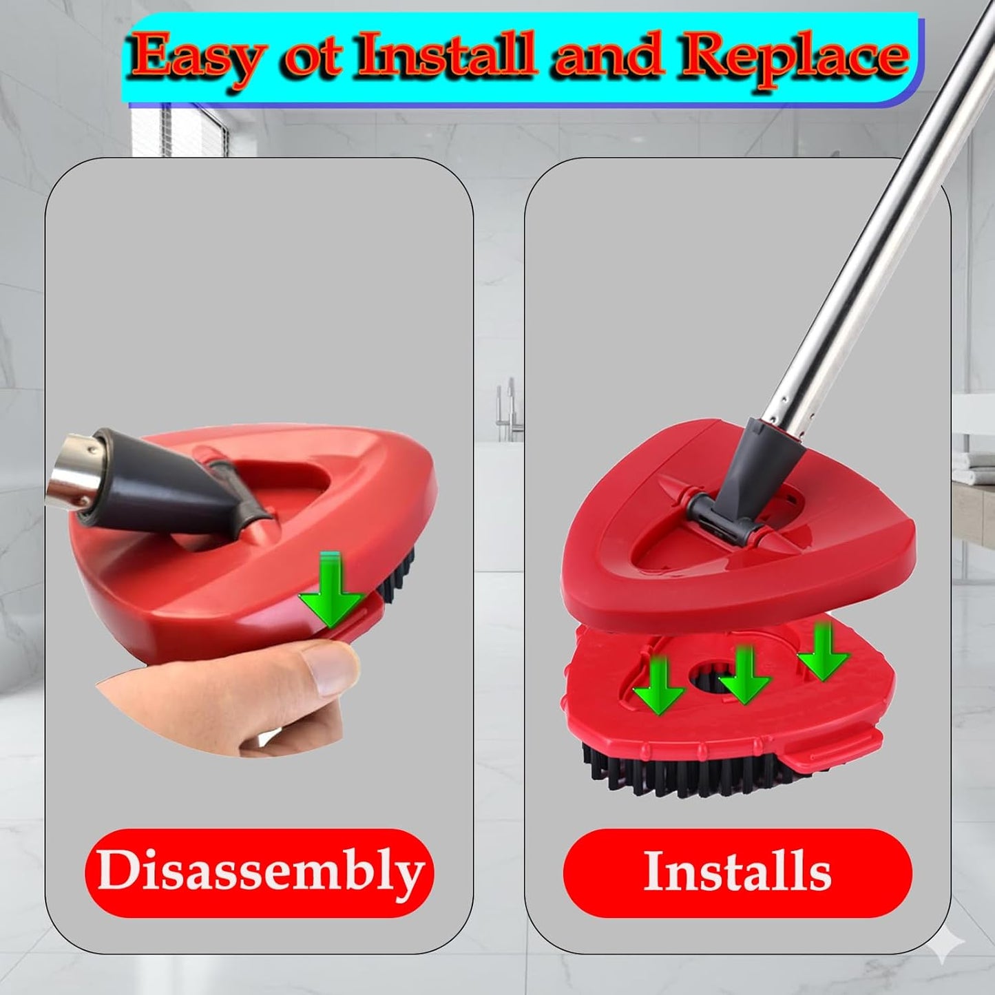 RinseClean Spin Mop Scrubber Replacement Scrub Brush Head Compatible with O Cedar RinseClean 2 Tank, Bathroom and Shower Floor Scrubber Cleaning Scrub Brush Spin Mop Base for Ocedar RinseClean