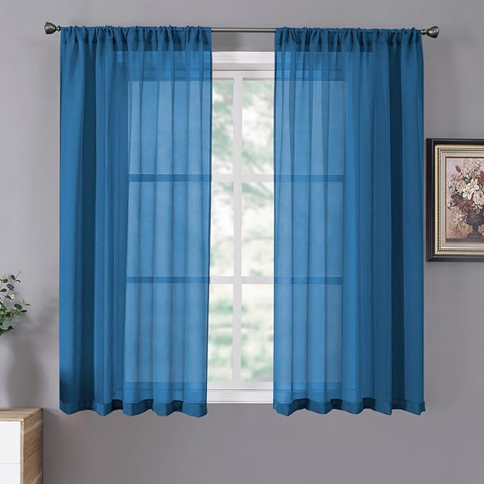 Tollpiz Short Sheer Curtain Linen Textured Bedroom Curtains Sheer Light by Tollpiz