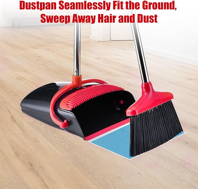 Broom and Dustpan Set with Long Handle – Upright Standing Broom Combo with - Image 4