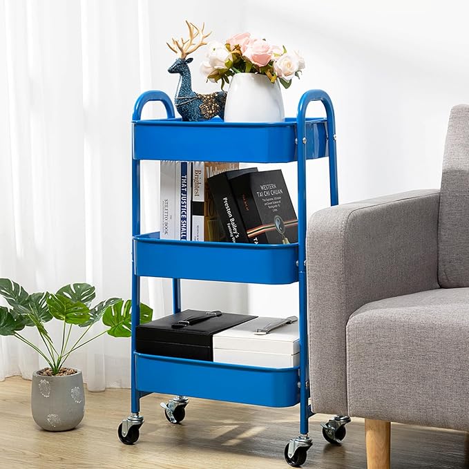 AGTEK Makeup Cart, Movable Rolling Organizer Cart, 3 Tier Metal Utility Cart - Image 3