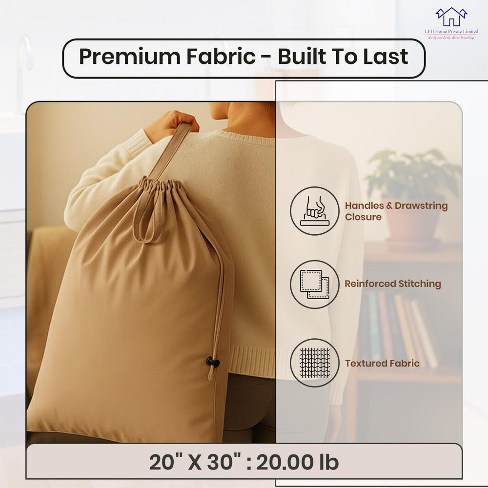 LFH Home Large Premium Cotton Rich Canvas Laundry Bag with Drawstring and Han...
