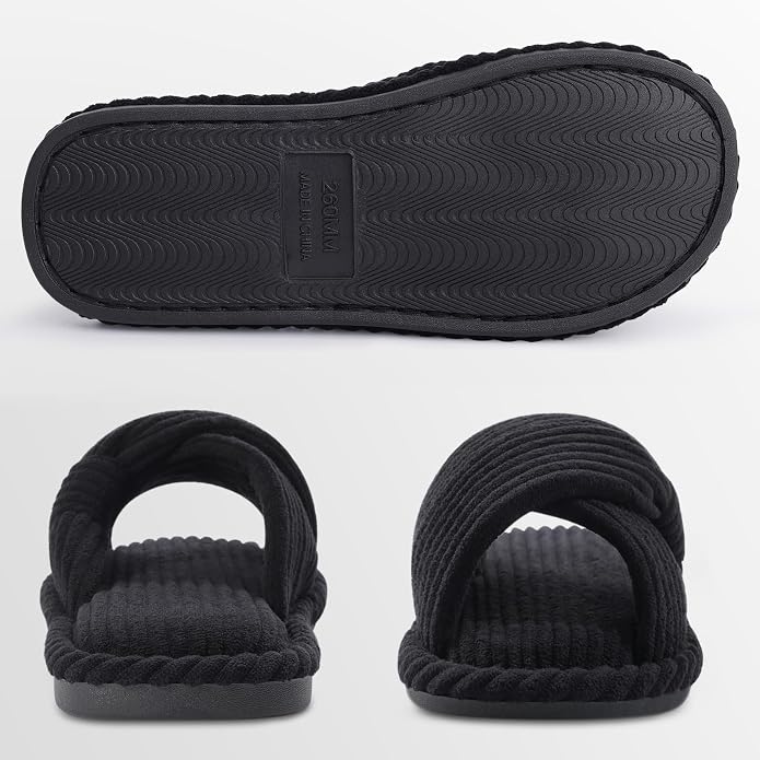 Evshine Summer House Slippers for Women Corduroy Cross Bow Indoor Slippers Open - Image 5