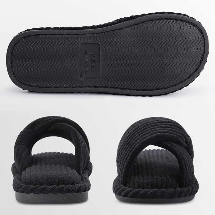 Evshine Summer House Slippers for Women Corduroy Cross Bow Indoor Slippers Open - Image 5