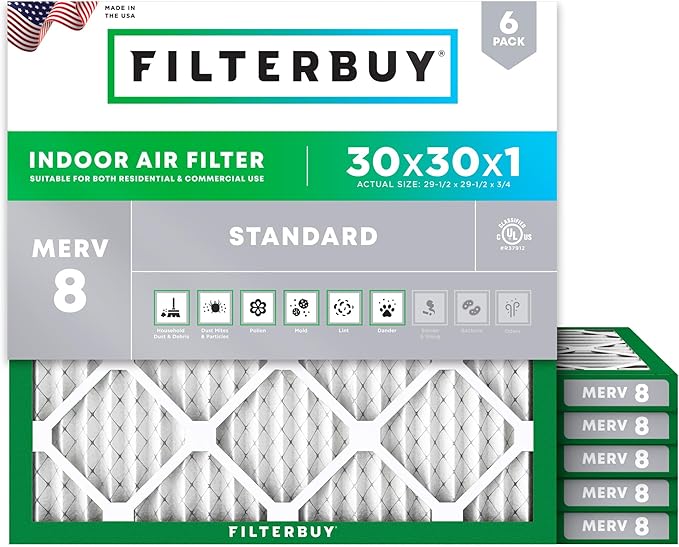 Filterbuy 30x30x1 Air Filter MERV 8 Dust Defense Replacement, Electrostatic by Filterbuy