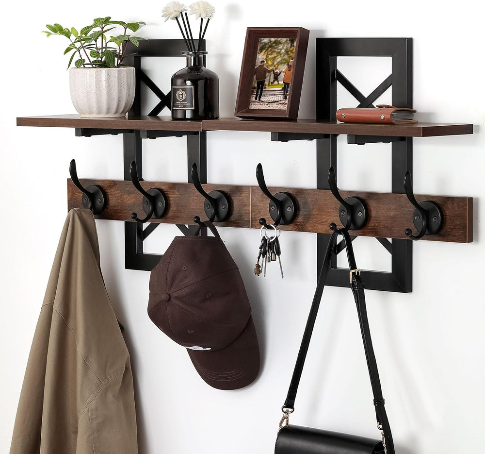 33.86" Wall Mounted Coat Rack with Shelf, Heavy Duty Entryway Wall Organ...