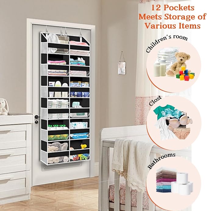 Over The Door Organizer 6 Tiers, Extra Large Behind Door Storage of 12 - Image 6
