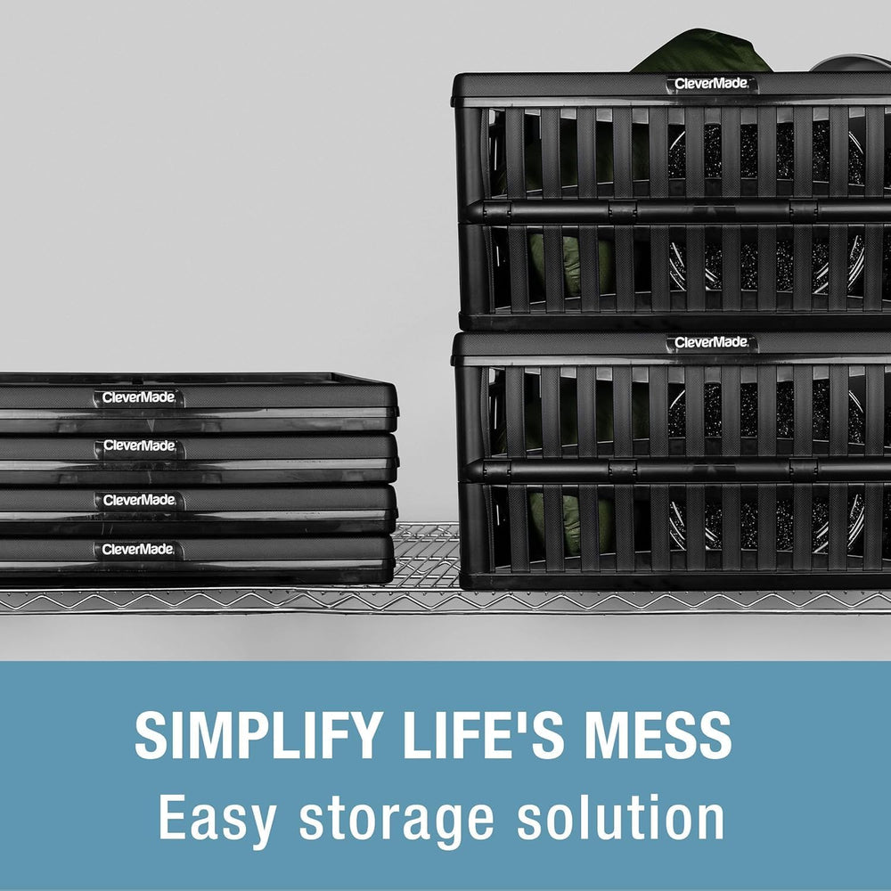 CleverMade Collapsible Utility Crates, 60L Storage Crate, 3 Pack, Obsidian