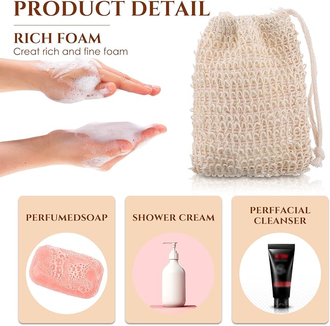 Rtteri 150 Pcs Soap Exfoliating Bag, Natural Sisal Soap Pouch Saver Body Shower - Image 3